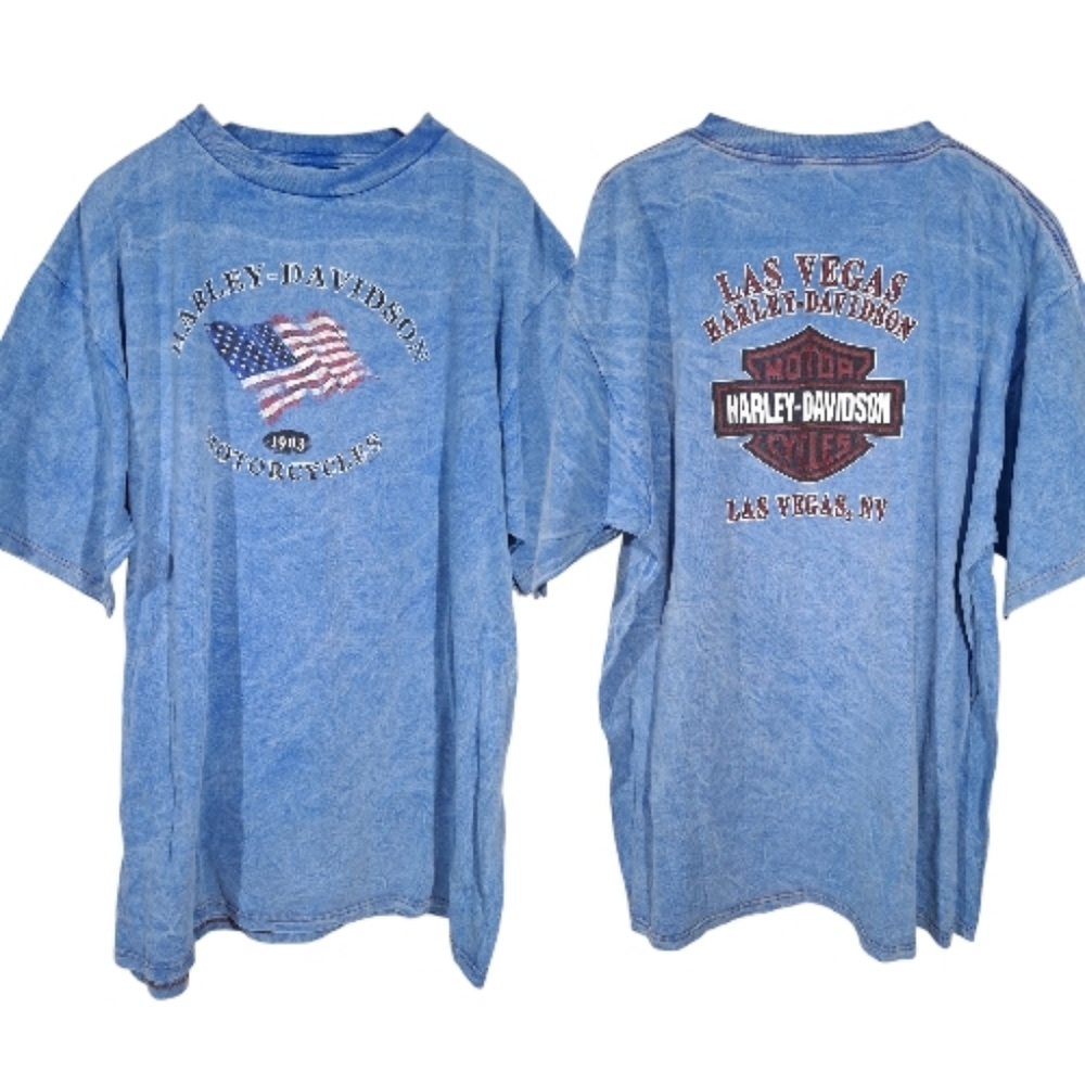 VTG 2001 Harley-Davidson Motorcycles Las Vegas, NV Blue Tie Dye Mens T-Shirt XXL